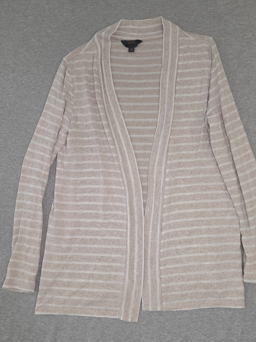 Mix Striped Open-Front Super Soft Cardigan - Beige & Cream Size Medium